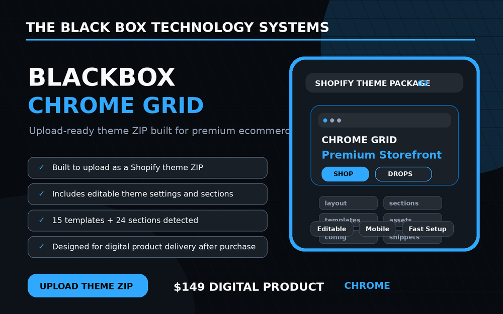 BlackBox Chrome Grid Shopify theme package product image