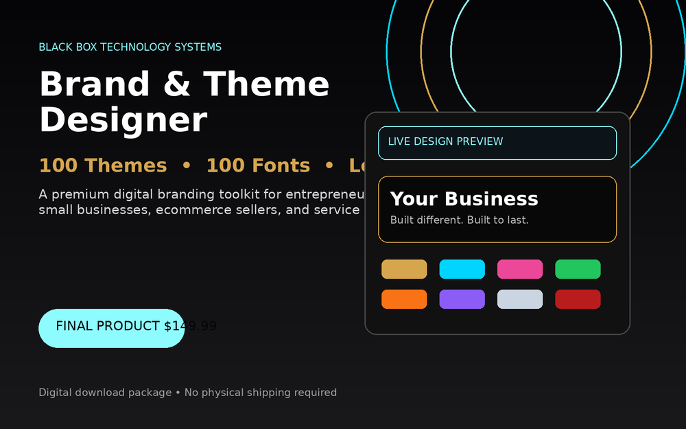 BlackBox Brand & Theme Designer — 100 Themes + 100 Fonts + Letterhead
